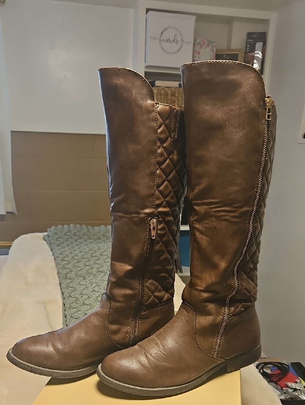 Women's Quilted Tall Riding Boots - Cognac